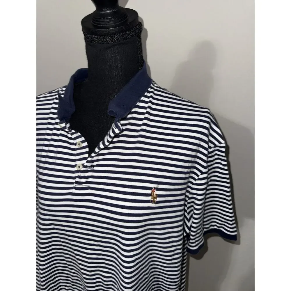 Polo Ralph Lauren Shirt Mens XL Classic Fit Navy White Striped Pony Logo Mesh